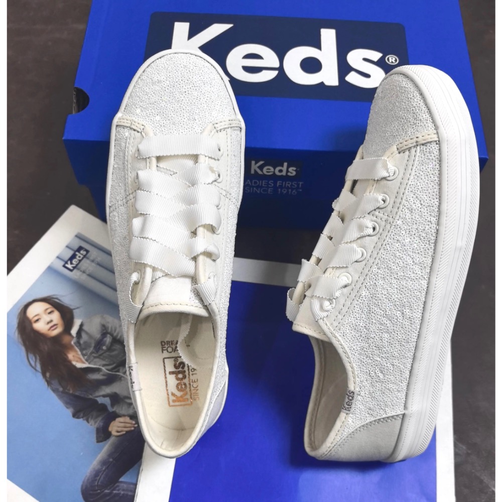 美國潮牌 Keds 新款閃閃亮片婚禮鞋小白鞋單鞋 黑色亮片漸層 休閒鞋-細節圖4