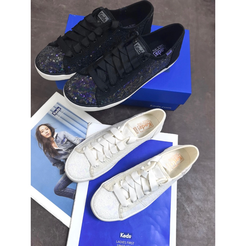 美國潮牌 Keds 新款閃閃亮片婚禮鞋小白鞋單鞋 黑色亮片漸層 休閒鞋-細節圖5