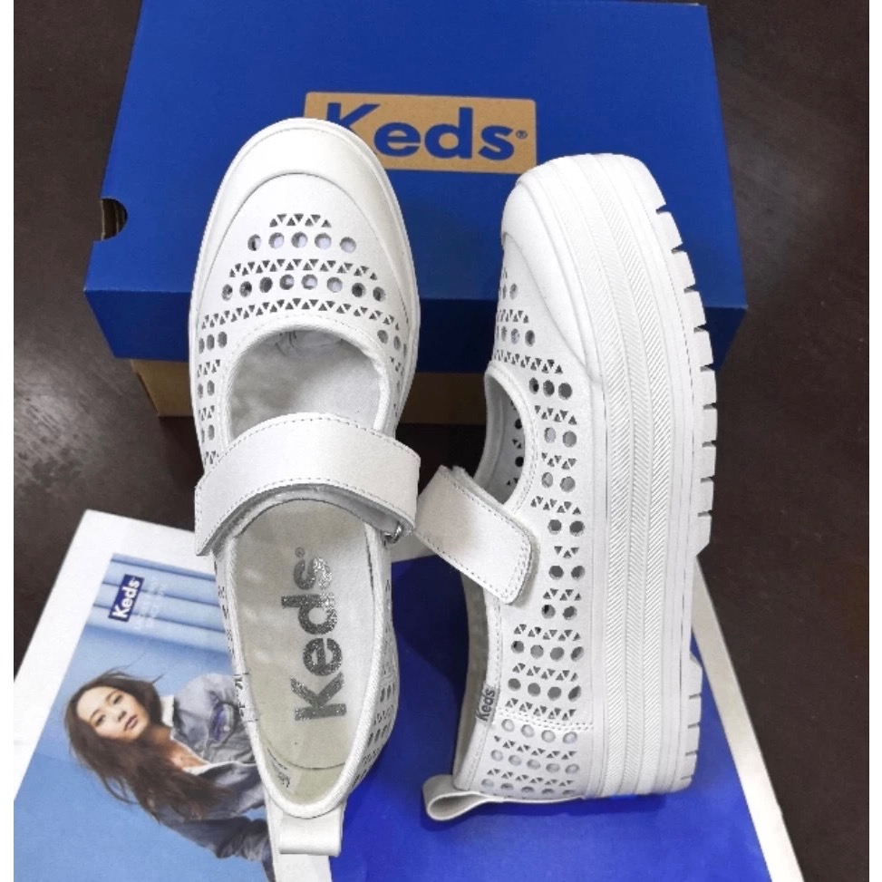 新款優惠Keds白色鏤洞洞 瑪莉珍鞋 休閒鞋 帆布鞋 厚底鞋 真皮鞋-細節圖2