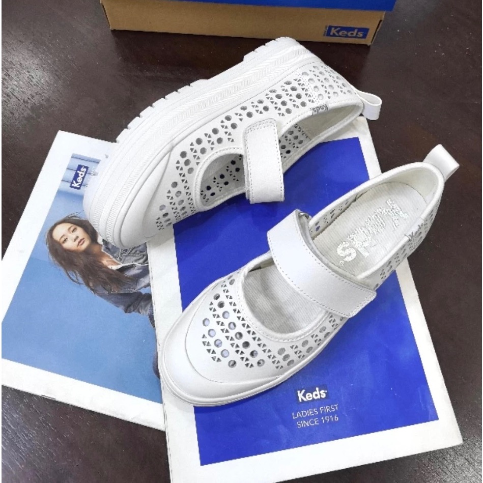 新款優惠Keds白色鏤洞洞 瑪莉珍鞋 休閒鞋 帆布鞋 厚底鞋 真皮鞋-細節圖3
