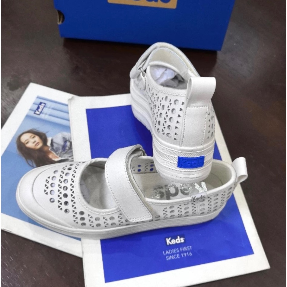 新款優惠Keds白色鏤洞洞 瑪莉珍鞋 休閒鞋 帆布鞋 厚底鞋 真皮鞋-細節圖5