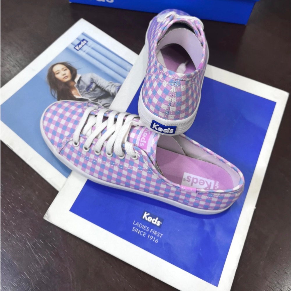 零碼特價🉐️美國潮牌Keds 鳶尾花紫色格紋 帆布鞋👟休閒鞋👟厚運動鞋👟小白鞋-細節圖2