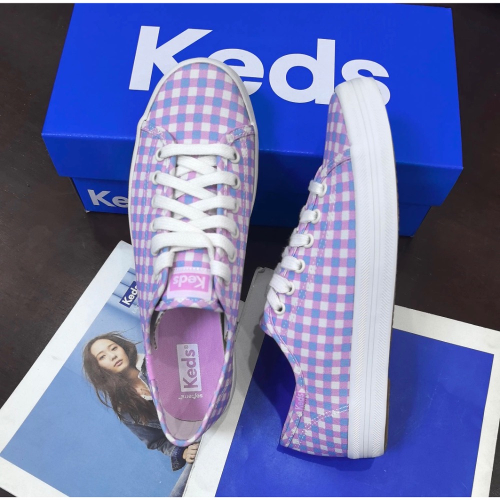 零碼特價🉐️美國潮牌Keds 鳶尾花紫色格紋 帆布鞋👟休閒鞋👟厚運動鞋👟小白鞋-細節圖3