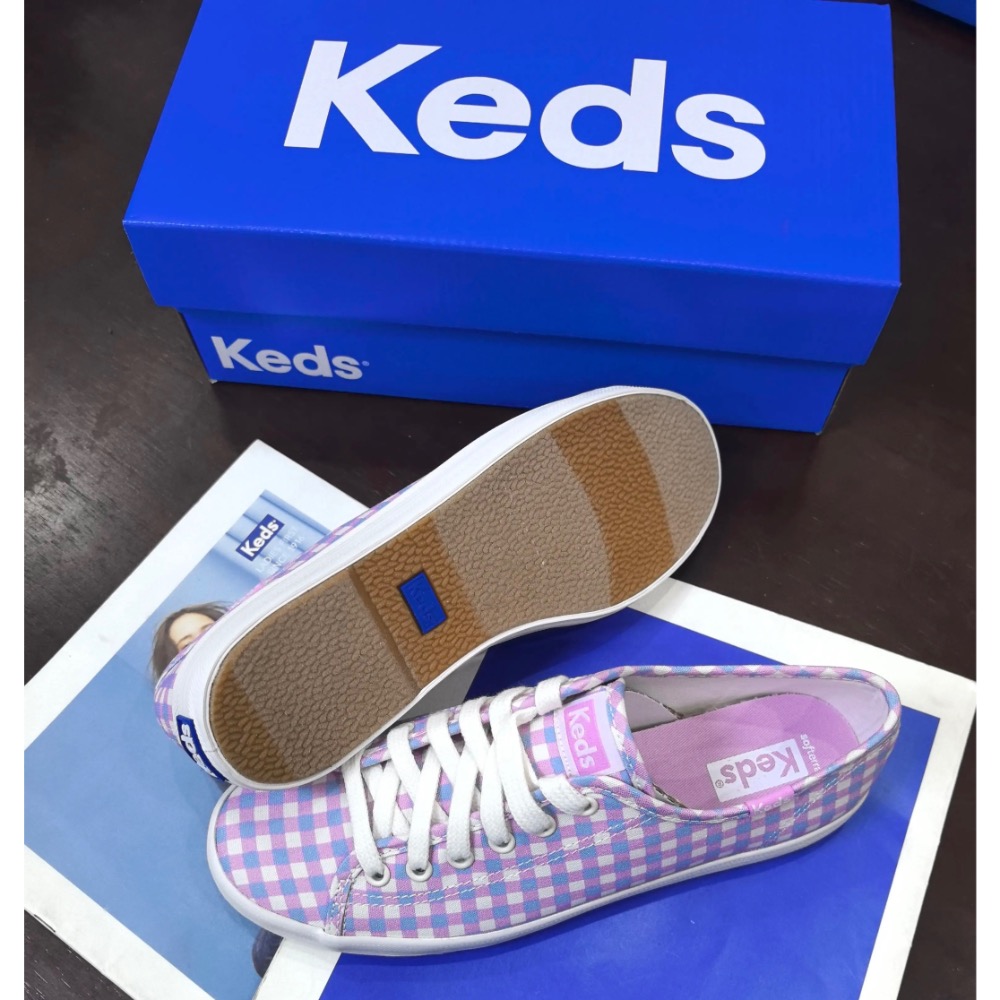 零碼特價🉐️美國潮牌Keds 鳶尾花紫色格紋 帆布鞋👟休閒鞋👟厚運動鞋👟小白鞋-細節圖4