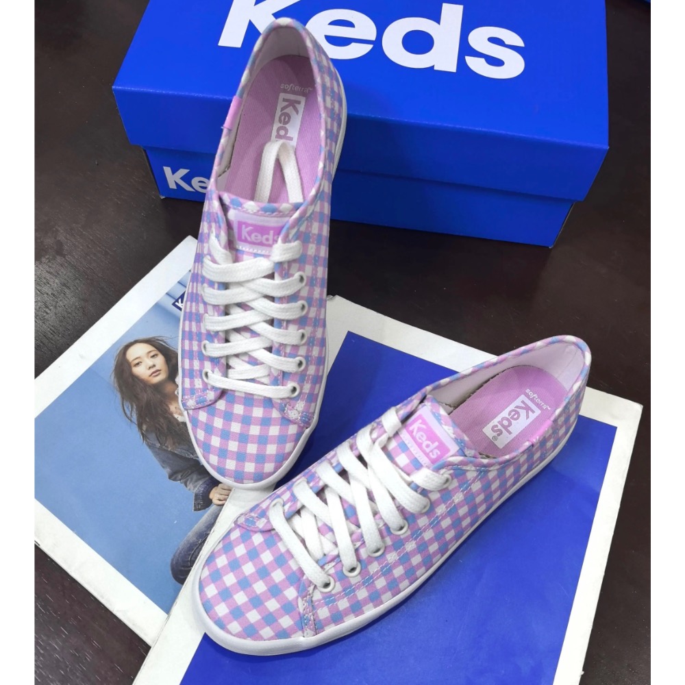 零碼特價🉐️美國潮牌Keds 鳶尾花紫色格紋 帆布鞋👟休閒鞋👟厚運動鞋👟小白鞋-細節圖5