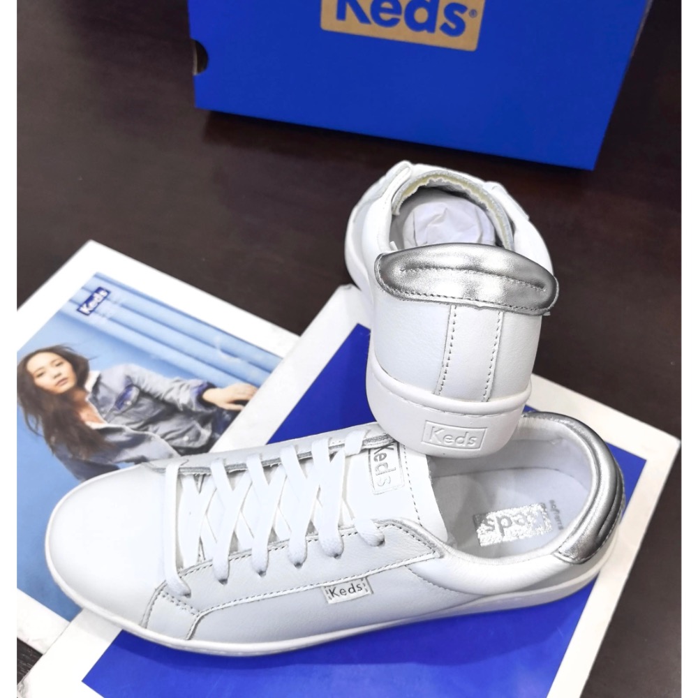 零碼特價Keds 水鑽銀/白色真皮 休閒鞋 厚底鞋運動鞋 小白鞋 婚鞋-細節圖5