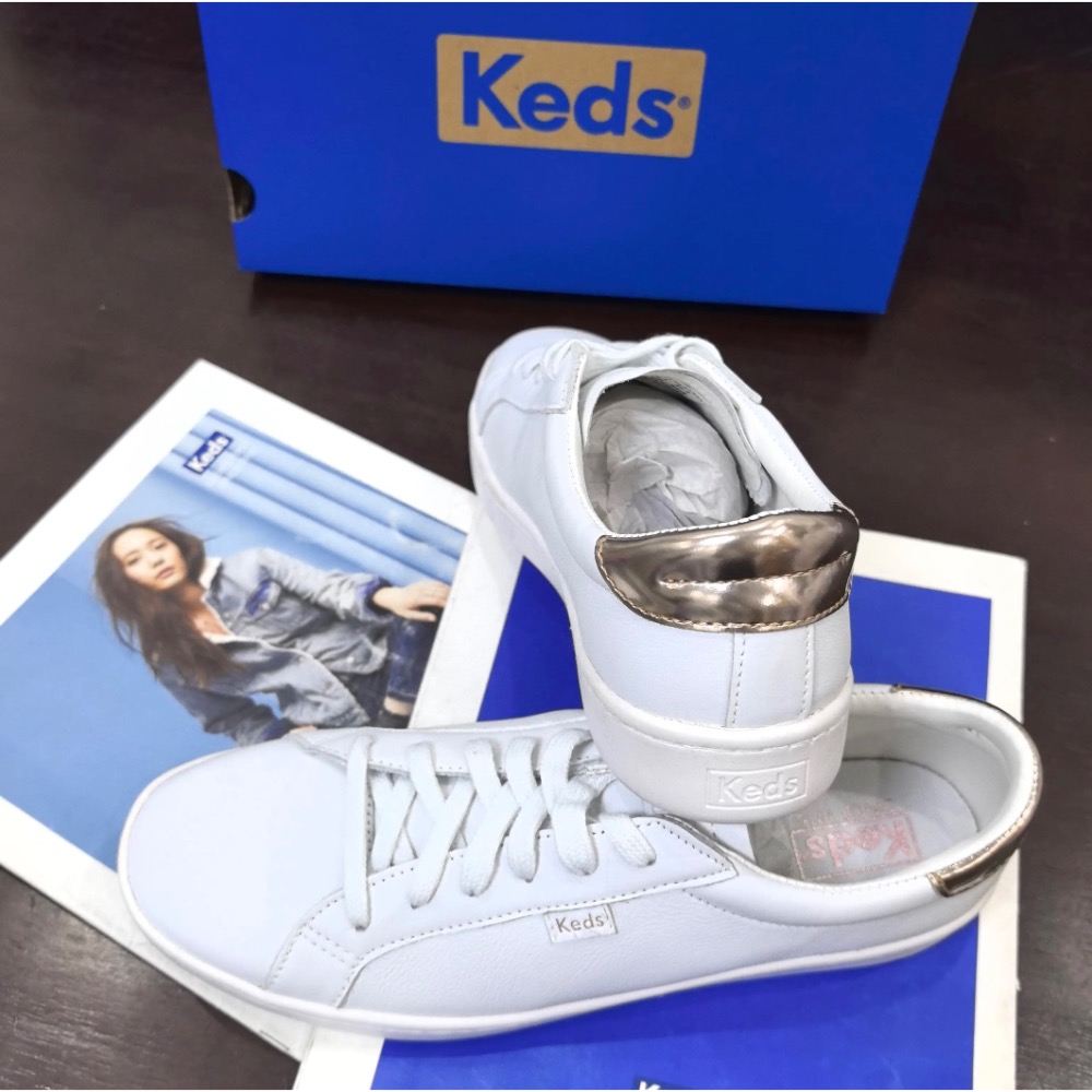 零碼特價Keds 水鑽銀/白色真皮 休閒鞋 厚底鞋運動鞋 小白鞋 婚鞋-細節圖6
