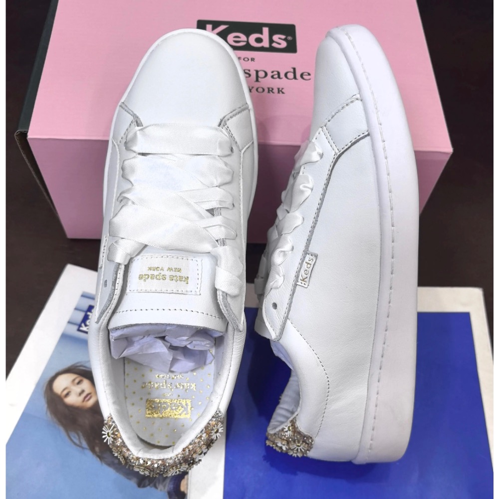 零碼特價Keds 水鑽銀/白色真皮 休閒鞋 厚底鞋運動鞋 小白鞋 婚鞋-細節圖7
