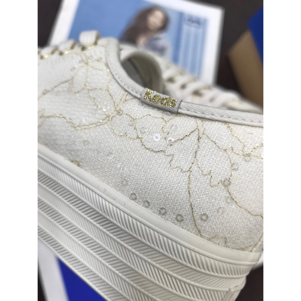 新款特價Keds亮片蕾絲厚底婚鞋小白鞋  增高鞋 修飾比例-細節圖2