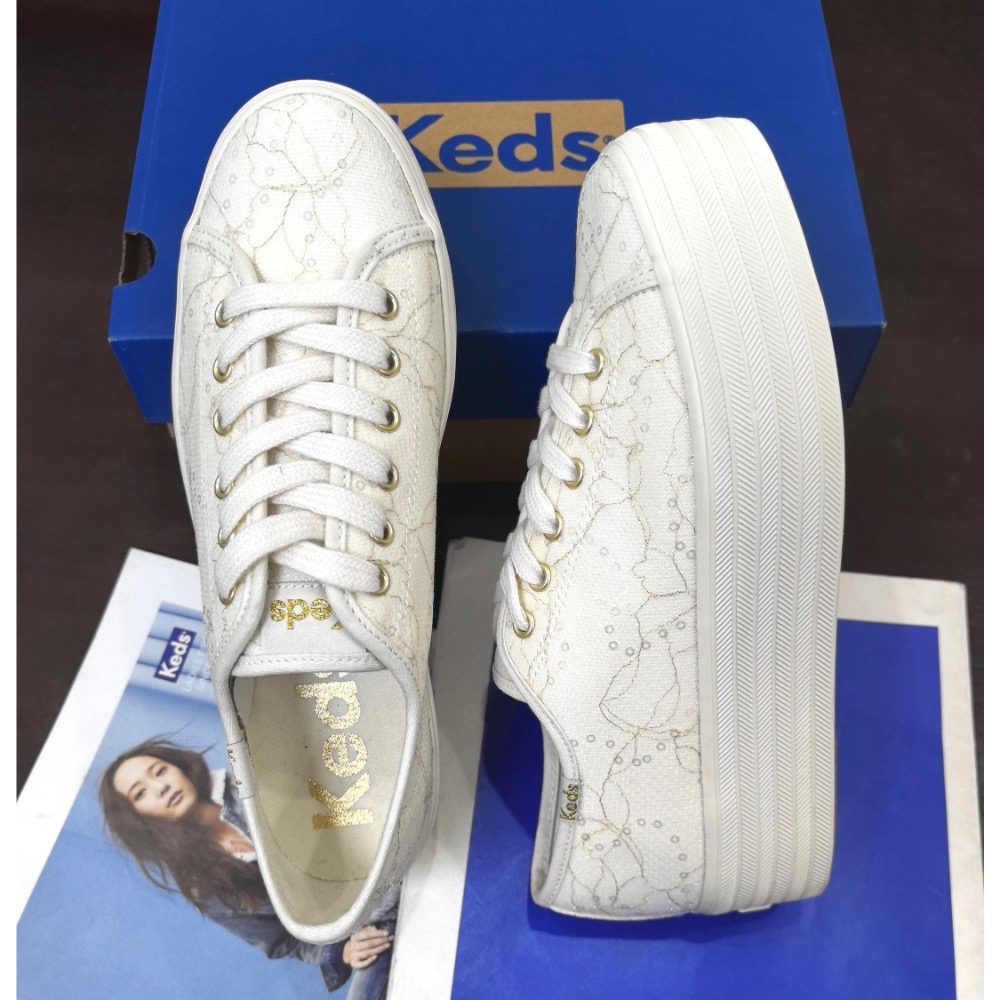 新款特價Keds亮片蕾絲厚底婚鞋小白鞋  增高鞋 修飾比例-細節圖4