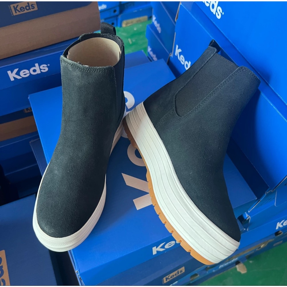 Keds冬季新款高筒麂皮材質女厚底鬆糕休閒鞋百搭學院風-細節圖5