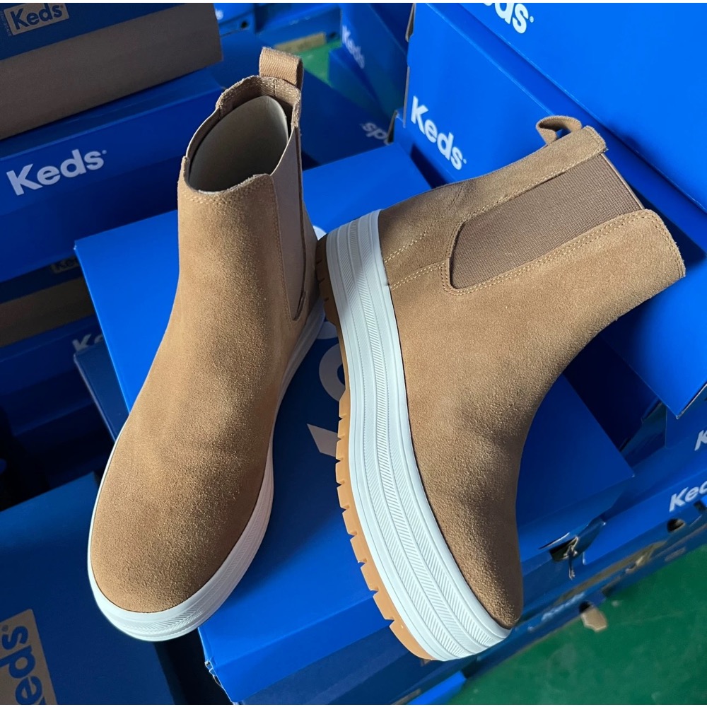 Keds冬季新款高筒麂皮材質女厚底鬆糕休閒鞋百搭學院風-細節圖6