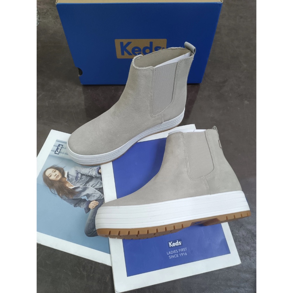 Keds冬季新款高筒麂皮材質女厚底鬆糕休閒鞋百搭學院風-細節圖7
