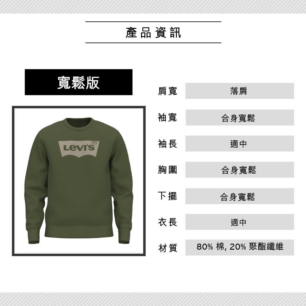 Levis 男款 大學T 經典Logo 軍綠 38423-0053-細節圖3