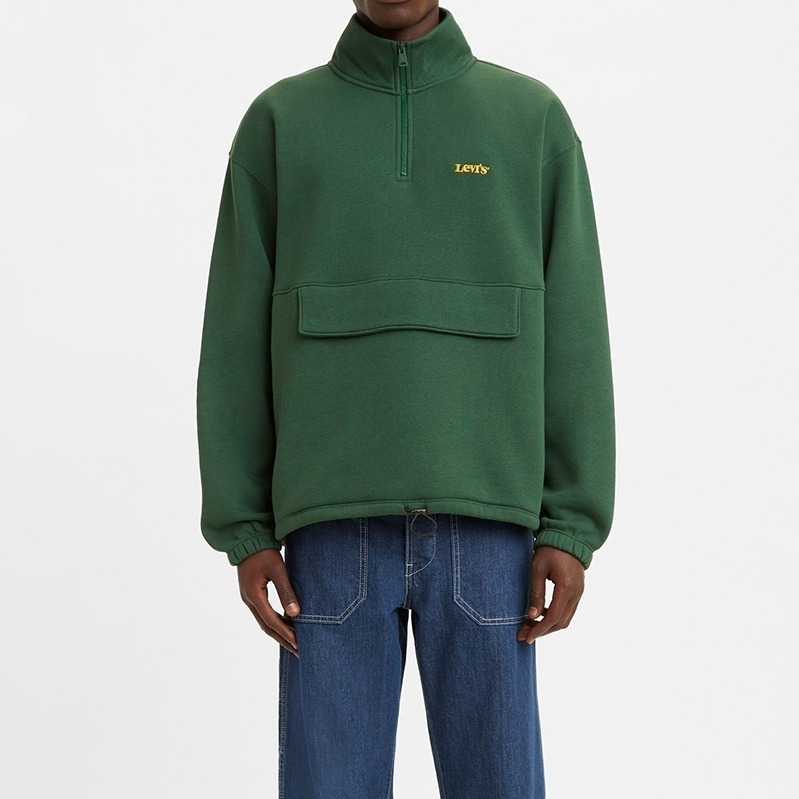 Levis 男款 大學T 機能系半開襟 精工Logo刺繡 森林綠 A0751-0001*🔥-細節圖6