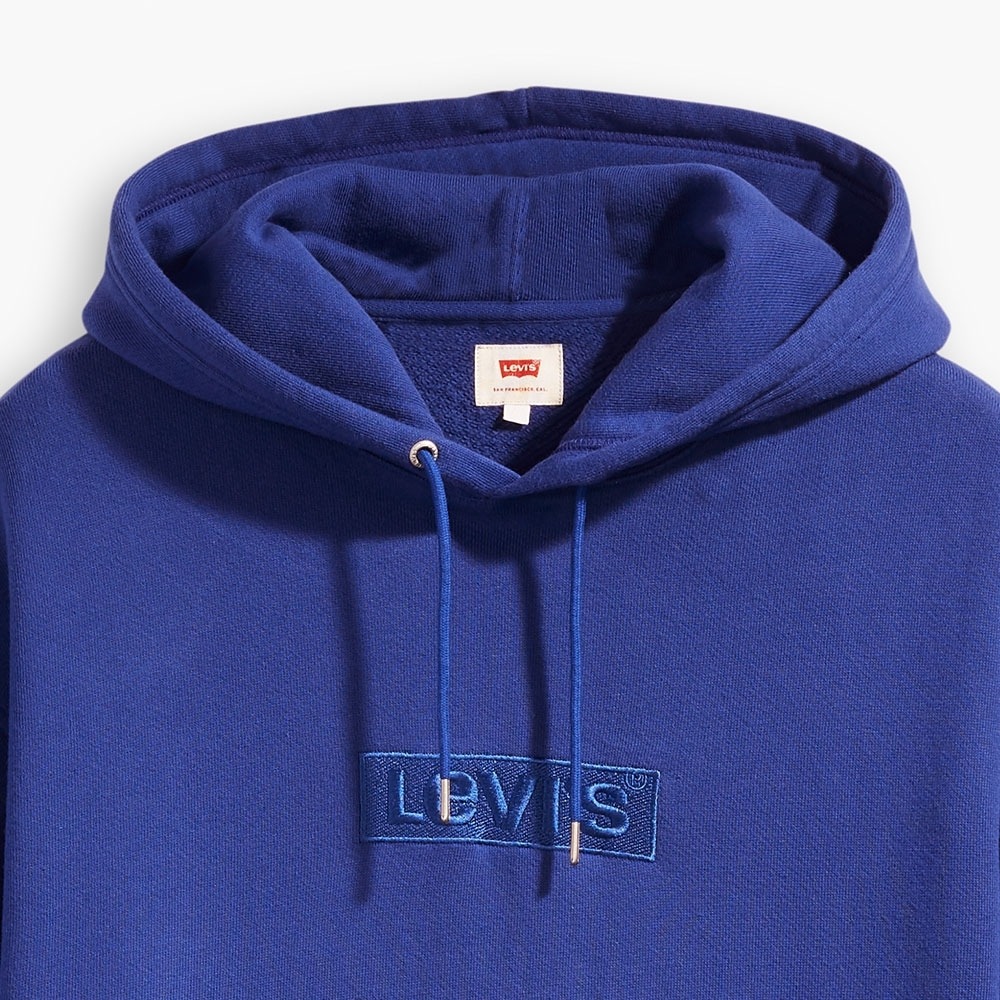 Levis 男款 口袋帽T 率性藍全一色刺繡Logo 寶藍 72632-0013🔥-細節圖2
