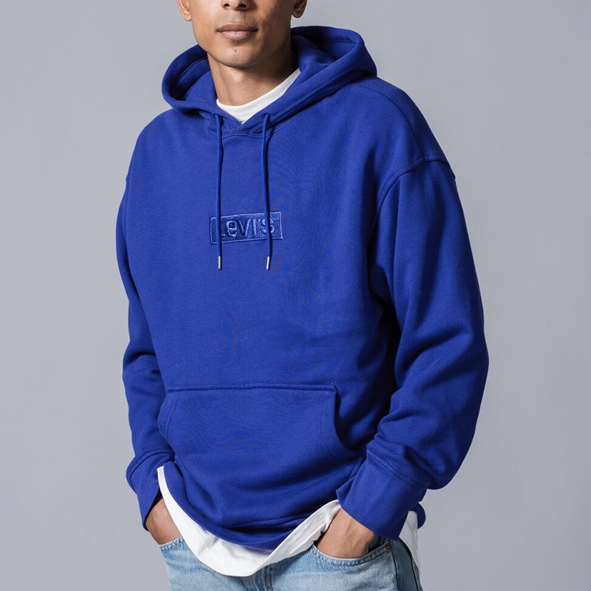 Levis 男款 口袋帽T 率性藍全一色刺繡Logo 寶藍 72632-0013🔥-細節圖6