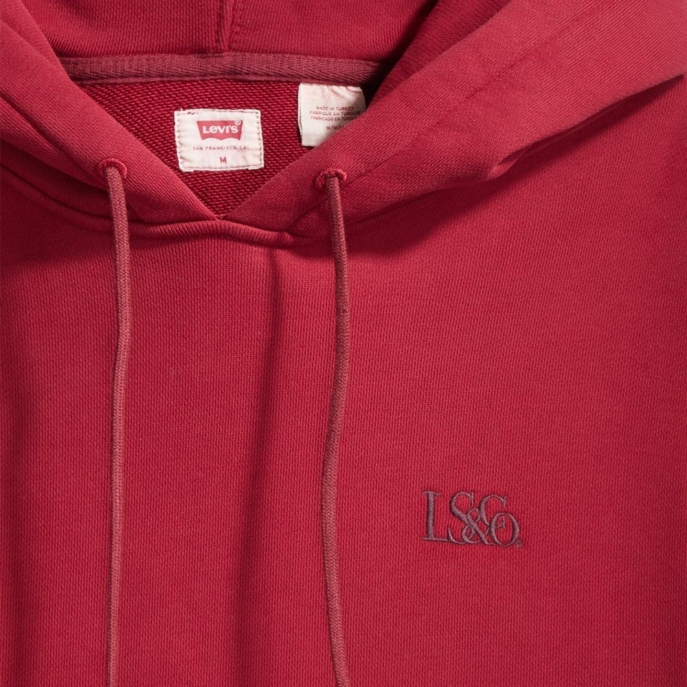 Levis 男款 口袋帽T 簡約刺繡Logo 學院紅 34590-0002🔥-細節圖2