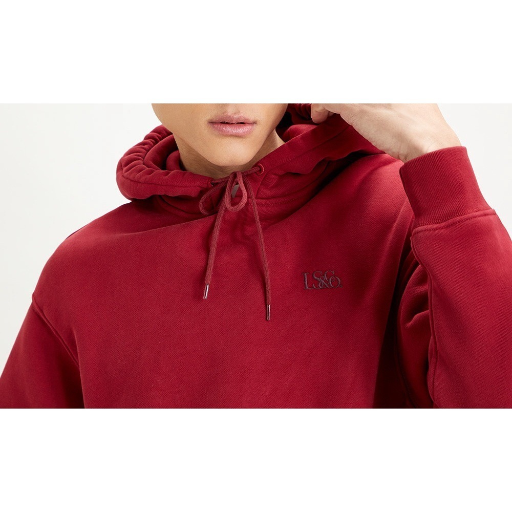 Levis 男款 口袋帽T 簡約刺繡Logo 學院紅 34590-0002🔥-細節圖3