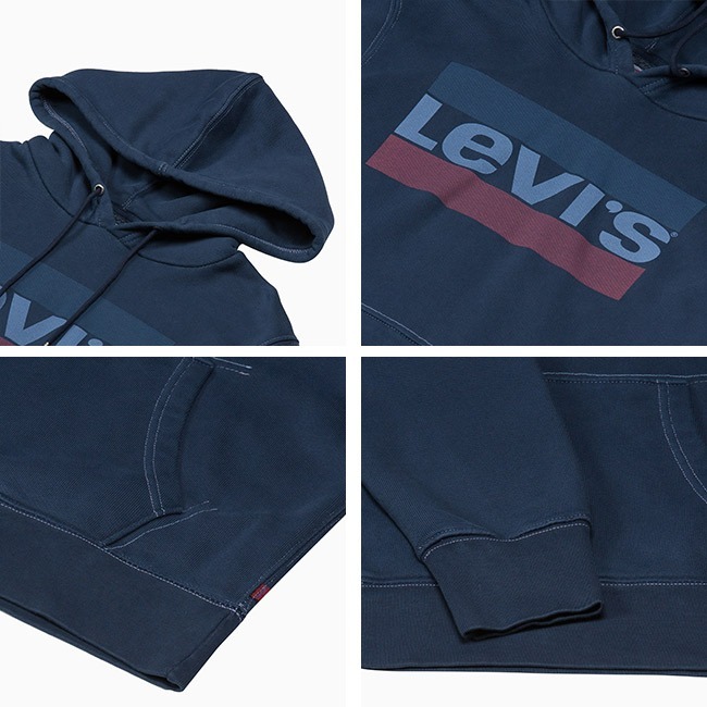Levis 男款 口袋帽T 復古Logo Sportwear 深藍復古刷色 19491-0036🔥-細節圖2