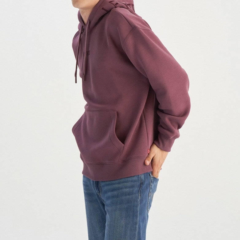 Levis 男款 口袋帽T 經典帽沿刺繡 酒紅 0019F-0001-細節圖3