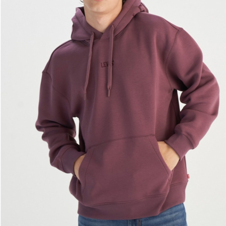 Levis 男款 口袋帽T 經典帽沿刺繡 酒紅 0019F-0001-細節圖6