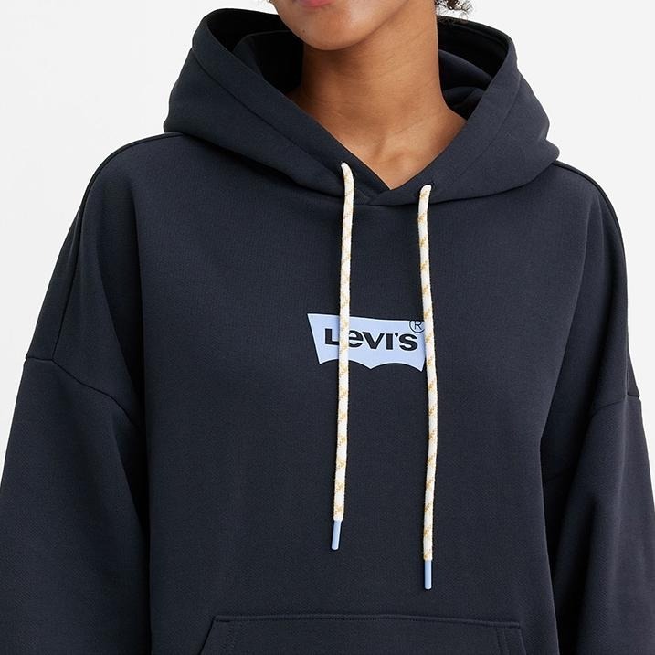 Levis 女款 口袋帽T 高密度膠印Logo 黑藍 A3397-0009🔥-細節圖3