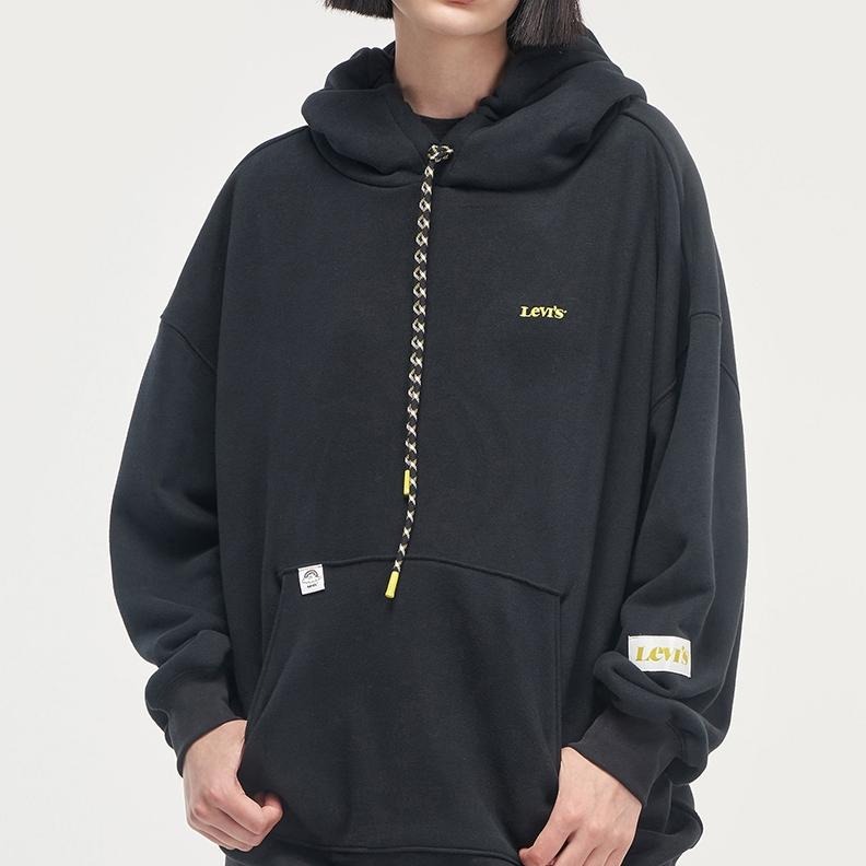 Levis 女款 長版口袋帽T 精工Logo刺繡 魚子黑 A0781-0000🔥-細節圖7