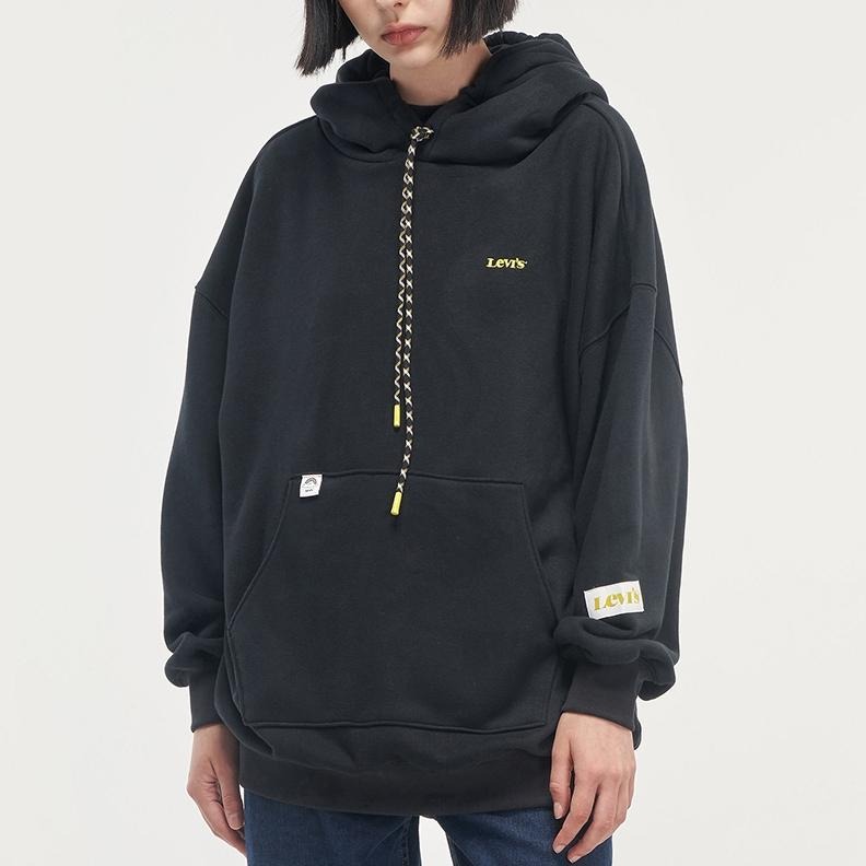 Levis 女款 長版口袋帽T 精工Logo刺繡 魚子黑 A0781-0000🔥-細節圖8