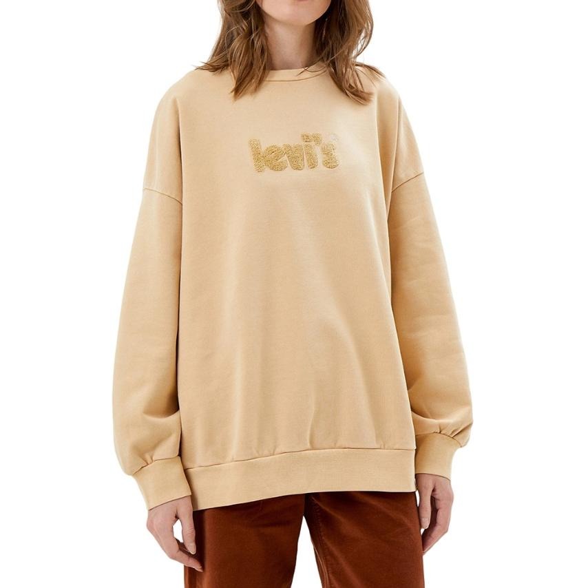 Levis 女款 大學T 迷你復古海報體Logo 小麥色 A0888-0025🔥-細節圖5