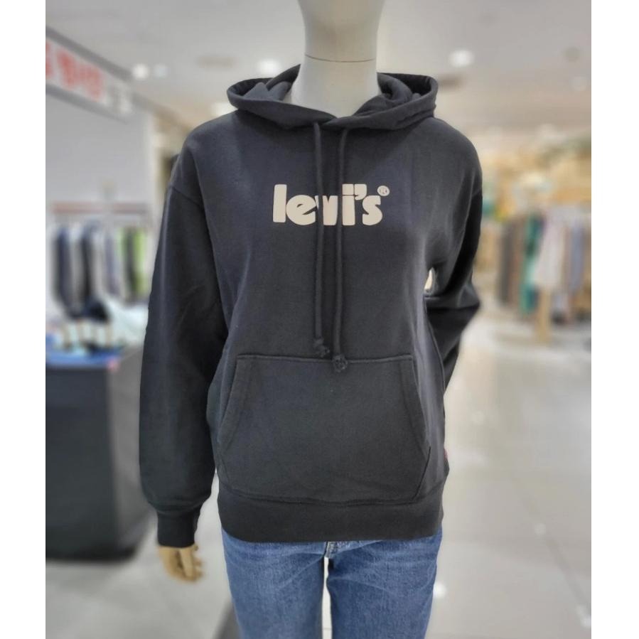 Levis 女款 口袋帽T 高密度膠印Logo 魚子黑 18487-0109🔥-細節圖3