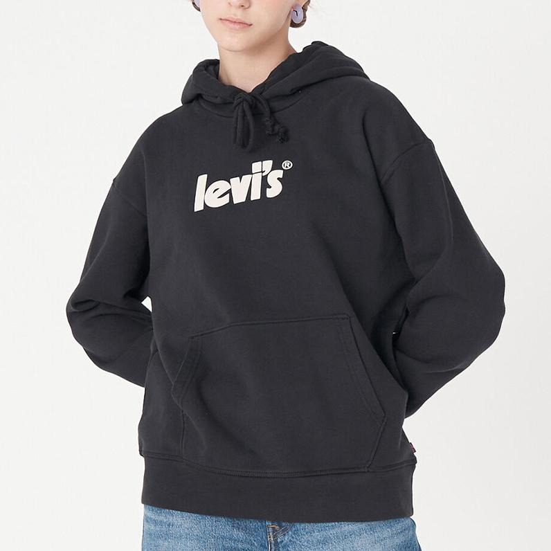Levis 女款 口袋帽T 高密度膠印Logo 魚子黑 18487-0109🔥-細節圖7