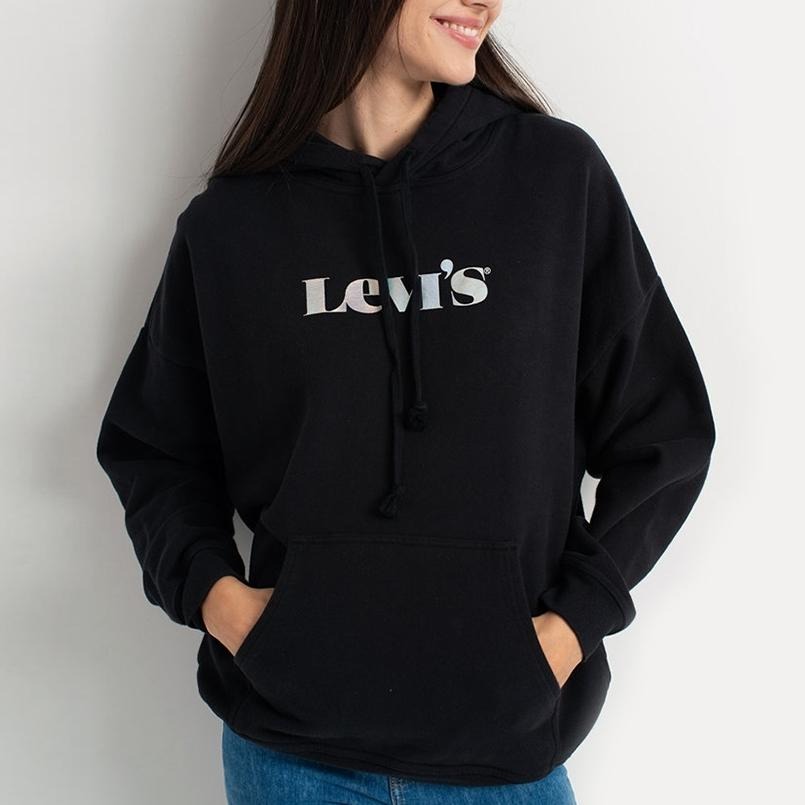 Levis 女款 口袋帽T 珍珠虹彩Logo 黑 34400-0012🔥-細節圖6