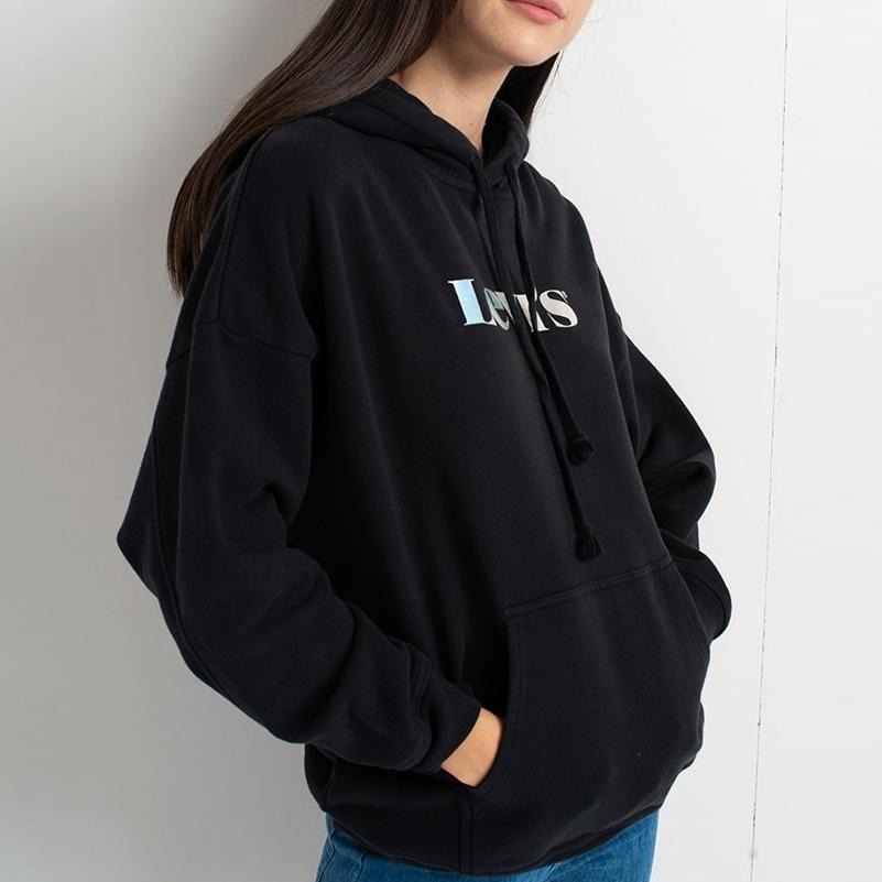 Levis 女款 口袋帽T 珍珠虹彩Logo 黑 34400-0012🔥-細節圖8