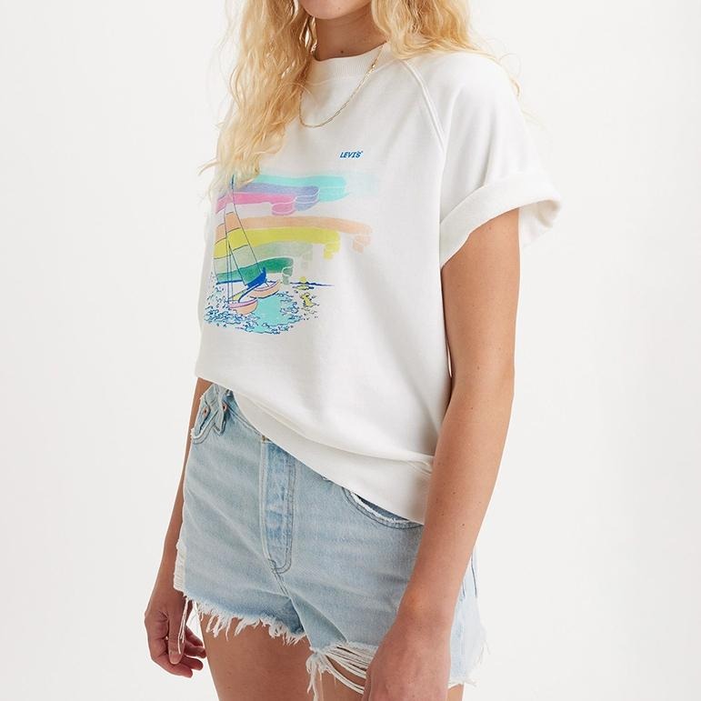 Levis 女款 短袖大學T 美式圖案 白 A7395-0002-細節圖6