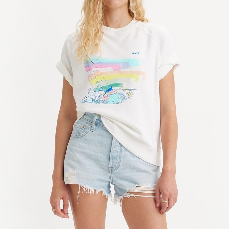 Levis 女款 短袖大學T 美式圖案 白 A7395-0002-細節圖7
