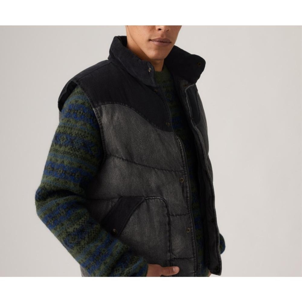 Levis 男款 羽絨牛仔背心 丹寧背心 黑灰拼接 003GQ-0001-細節圖2