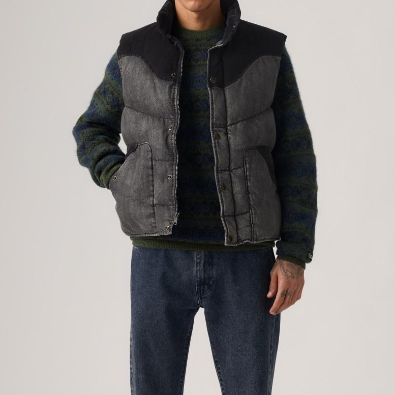 Levis 男款 羽絨牛仔背心 丹寧背心 黑灰拼接 003GQ-0001-細節圖5