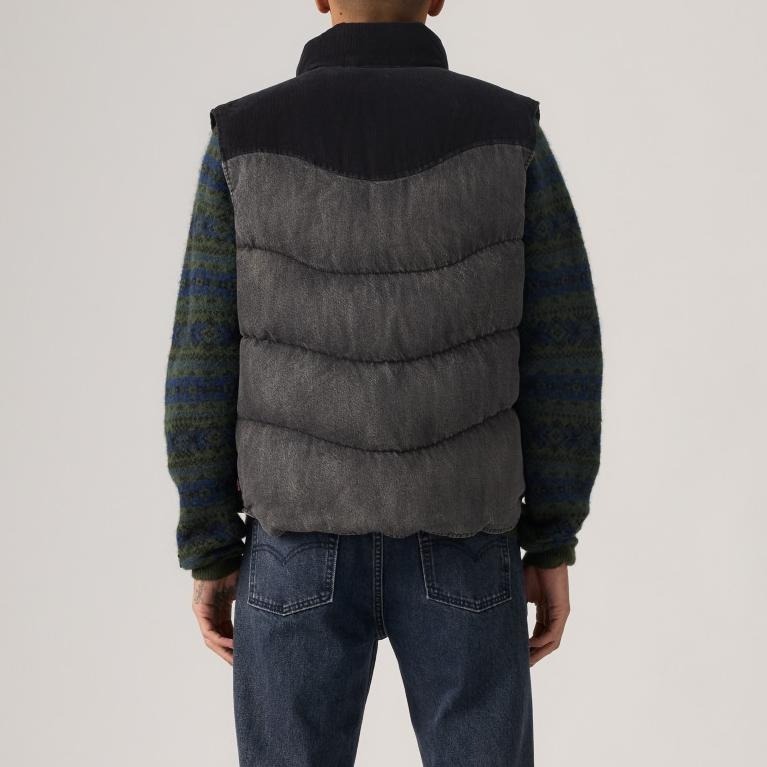 Levis 男款 羽絨牛仔背心 丹寧背心 黑灰拼接 003GQ-0001-細節圖6