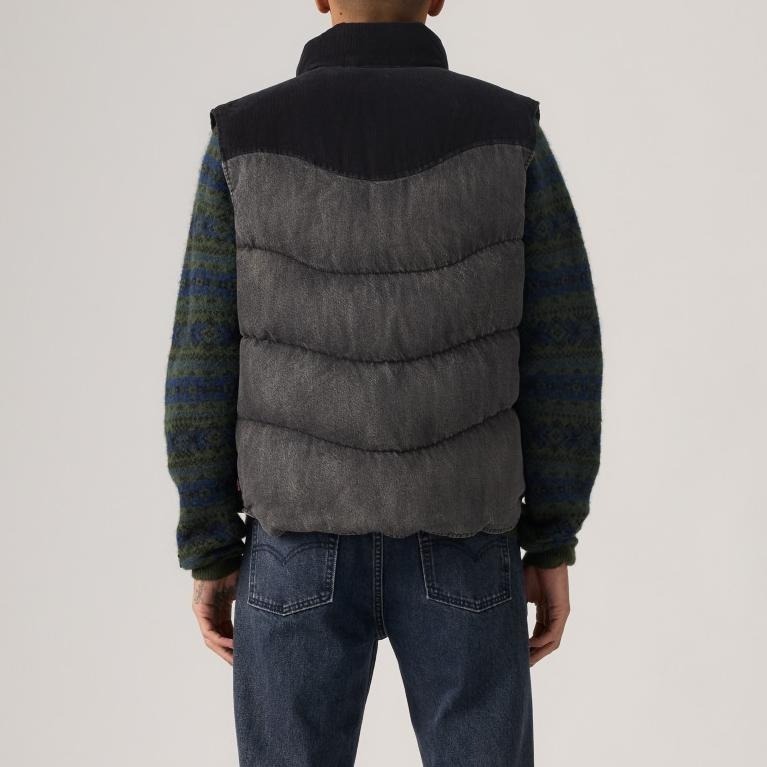 Levis 男款 羽絨牛仔背心 丹寧背心 黑灰拼接 003GQ-0001-細節圖6