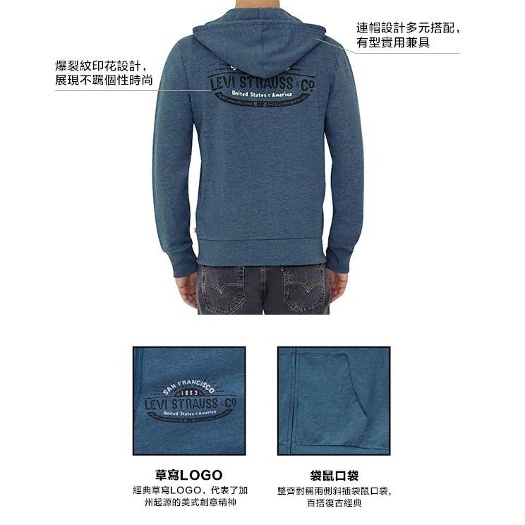Levis 男款 連帽外套 復古簡寫爆裂紋Logo 青藍 19625-0002🔥-細節圖6
