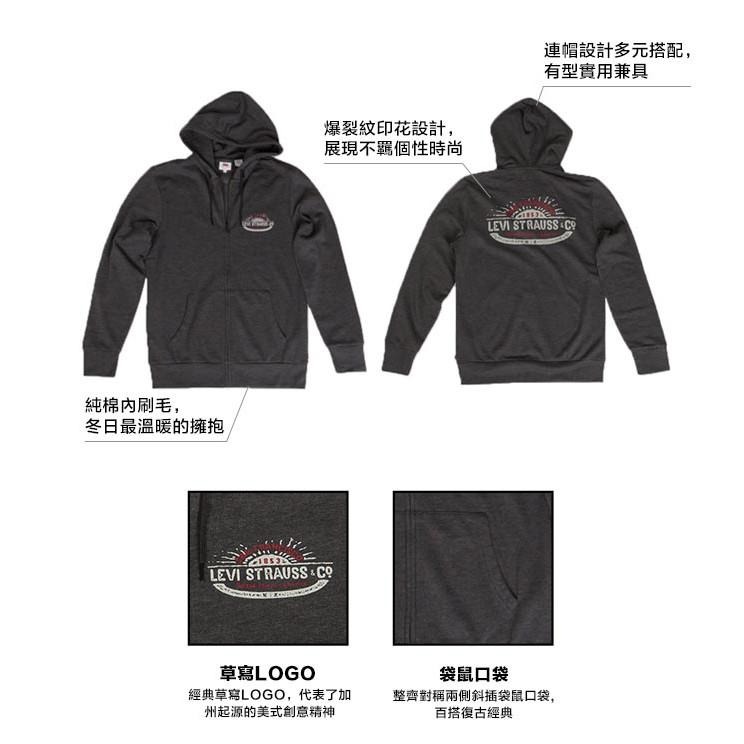 Levis 男款 連帽外套 復古簡寫爆裂紋Logo 深灰 19625-0003🔥-細節圖3