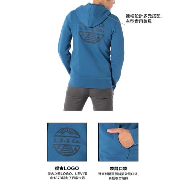 Levis 男款 連帽外套 復古簡寫爆裂紋Logo 青藍 19493-0000🔥-細節圖4