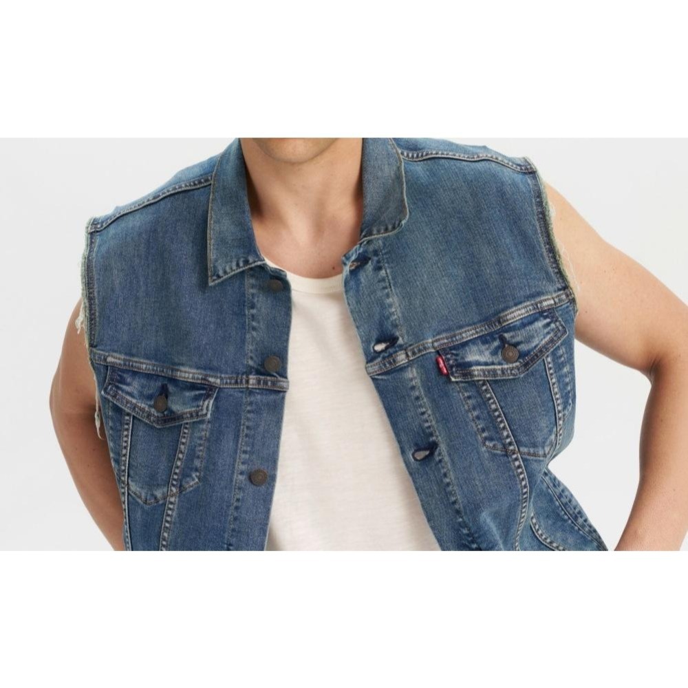 Levis 男款 牛仔背心 涼感丹寧 深藍水洗 003YR-0000-細節圖6
