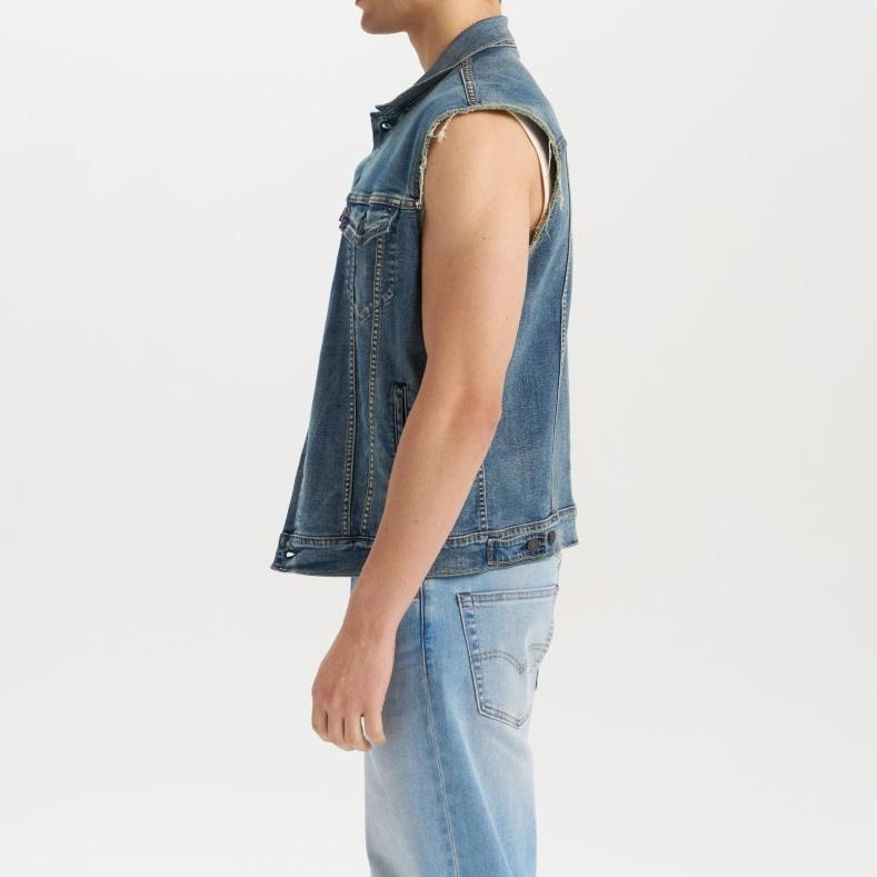 Levis 男款 牛仔背心 涼感丹寧 深藍水洗 003YR-0000-細節圖8