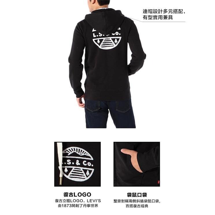 Levis 男款 連帽外套 復古簡寫爆裂紋Logo 純黑 19493-0001🔥-細節圖7