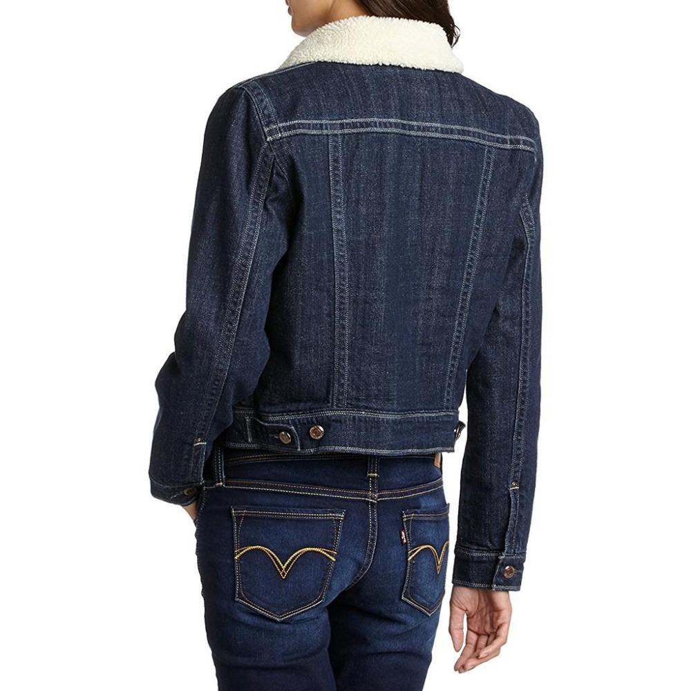 Levis 女款 牛仔外套 毛領設計 原色深藍 16351-0001🔥-細節圖2