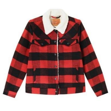Levis 女款 羊毛外套 Sherpa棉花絨 黑紅格紋 28209-0000🔥-細節圖2