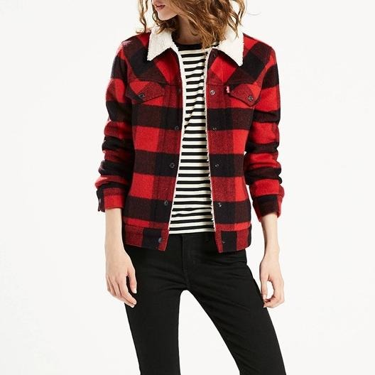 Levis 女款 羊毛外套 Sherpa棉花絨 黑紅格紋 28209-0000🔥-細節圖6