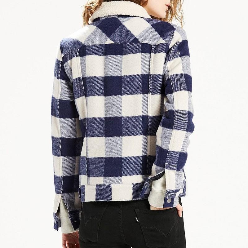 Levis 女款 羊毛外套 Sherpa棉花絨 藍白格紋 28209-0001🔥-細節圖2